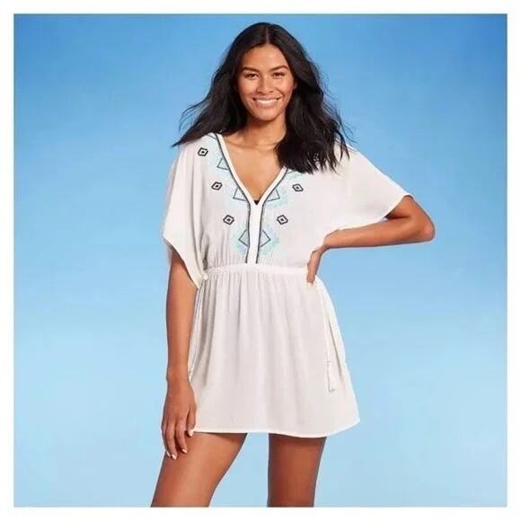 NWT Kona Sol White embroidered Swim Suit cover up dress - Picture 1 of 7